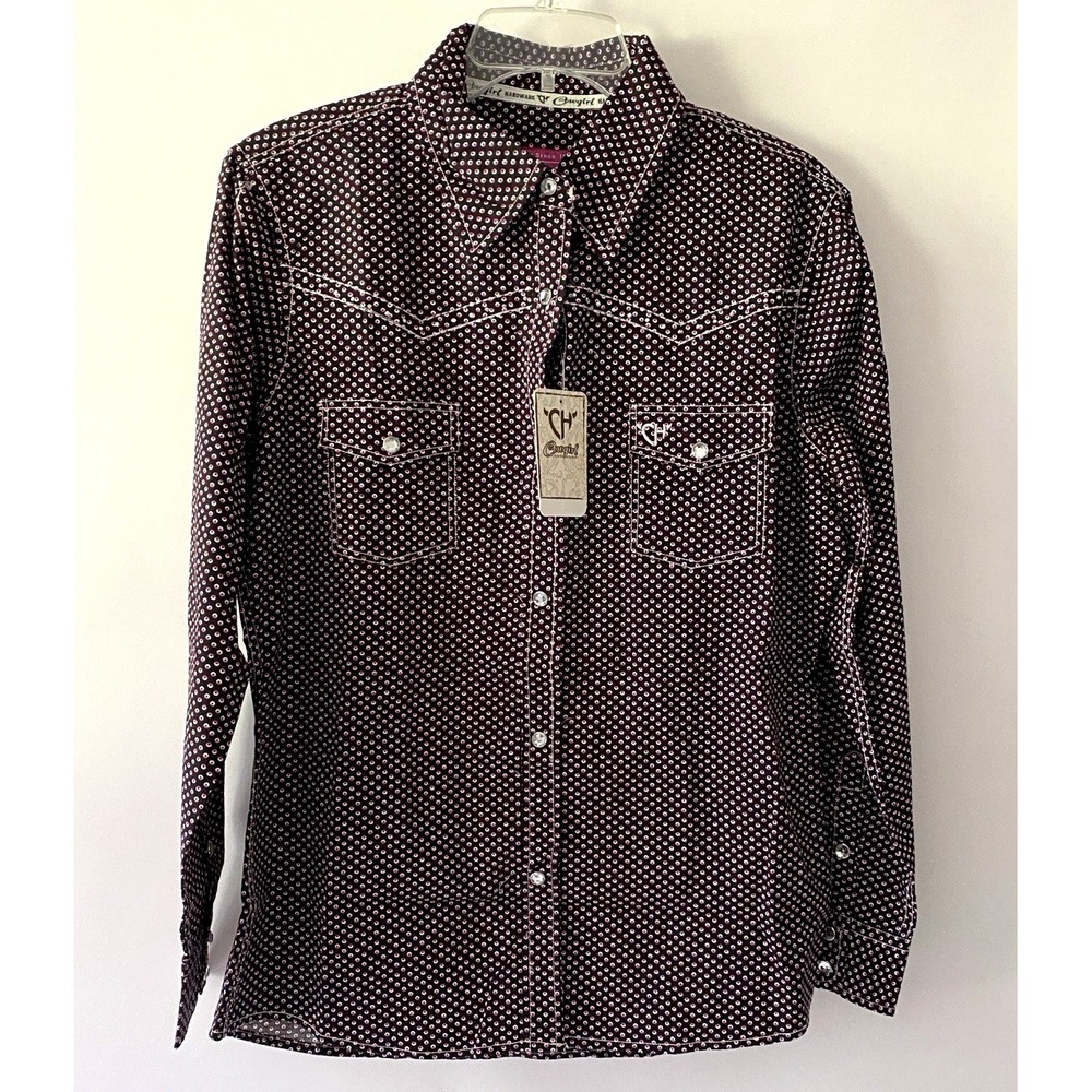 Cowgirl Hardware Shirt Med Black Pink Donut LS Western Rhinestone Snaps NWT